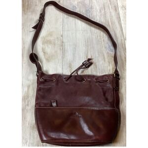 Vintage Aigner Burgundy Oxblood Leather Bucket Bag Drawstring Shoulder Bag Purse
